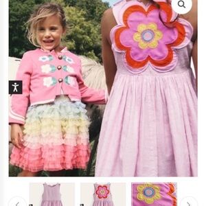 Mini Boden appliqué Girls' Pink Dress with Colorful Flower Design